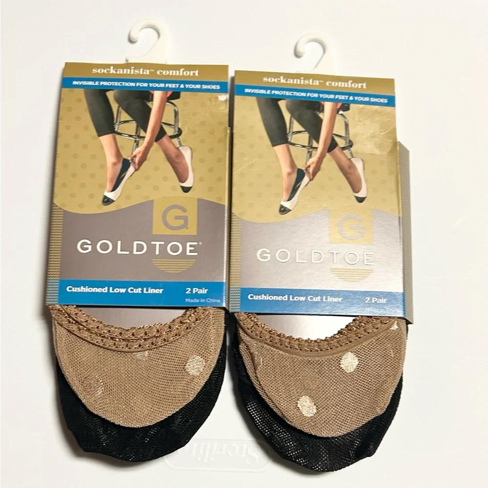 Gold Toe Woman’s Cushioned Low Cut Liners 2 Black 2 Nude Shoe Size 5-9 NEW